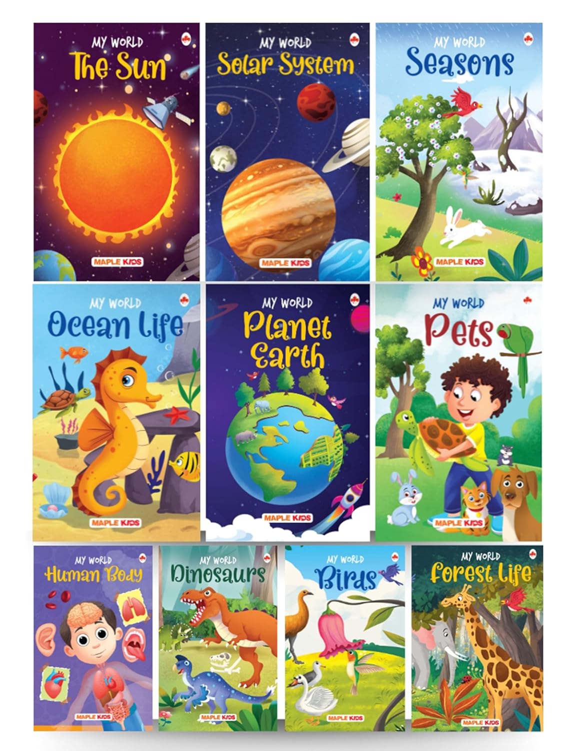 My World (Set of 10 Books) – Science Knowledge Books for Kids – Birds, Dinosaurs, Forest Life, Ocean Life, Pets, Planet Earth, Seasons, Human Body, The Sun, Solar System